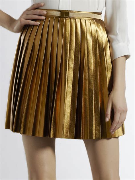 gucci metallic leather skirt|Gucci pleated skirt.